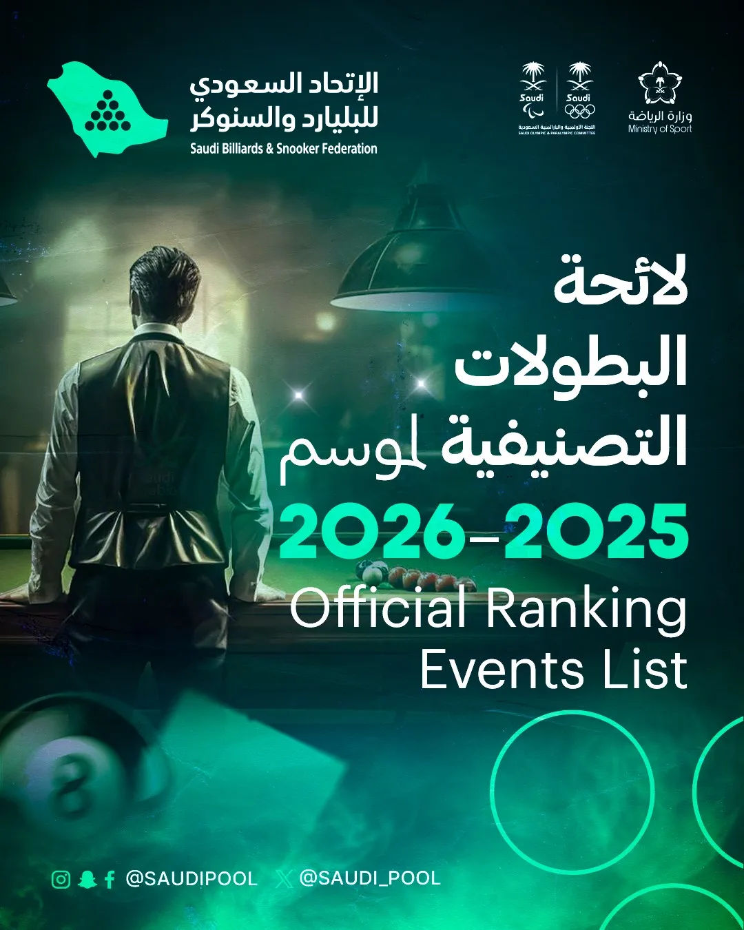 الاتحاد السعودي للبليارد والسنوكر يعلن لائحة البطولات التصنيفية لموسم 2025–2026